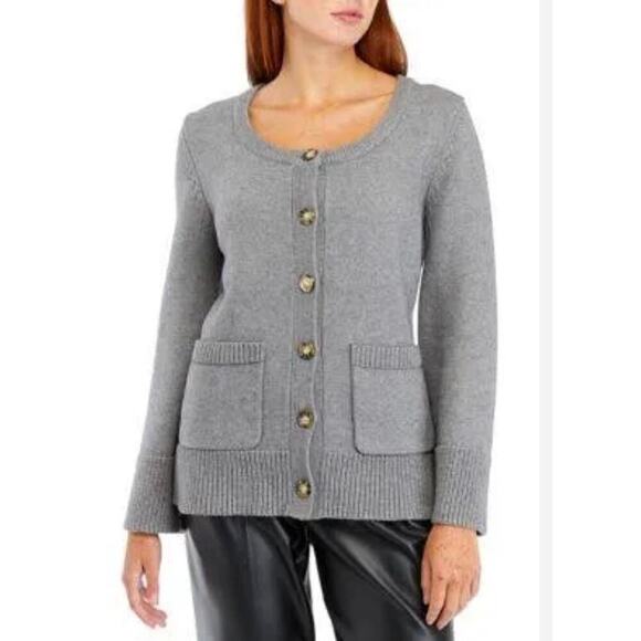 Anthropologie English Factory Woman Gray Women's Round Neck Cardigan, Si… - Picture 1 of 12